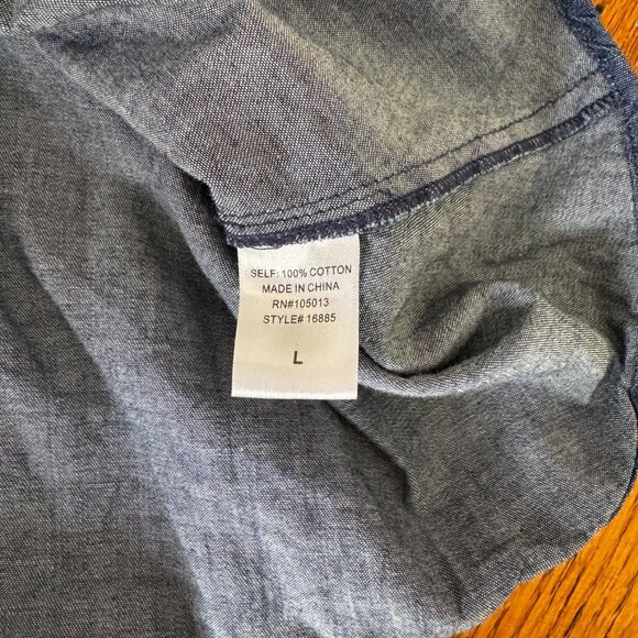 Savanna Jane Top L Embroidered Denim Tunic Tie Back Flutter Sleeve - Picture 4 of 7